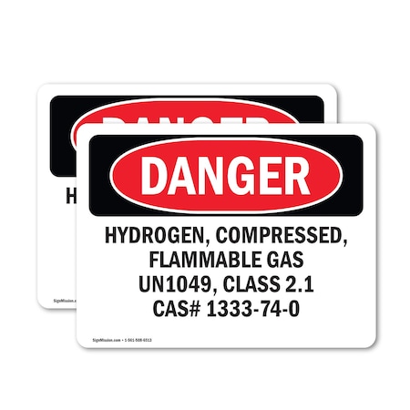 Signmission Hydrogen Compressed Flammable Gas Un1049 Danger Sign, Vinyl Decal, 18in W x 12in L, 2PK OS-2PACK-DS-D-1218-L-2357